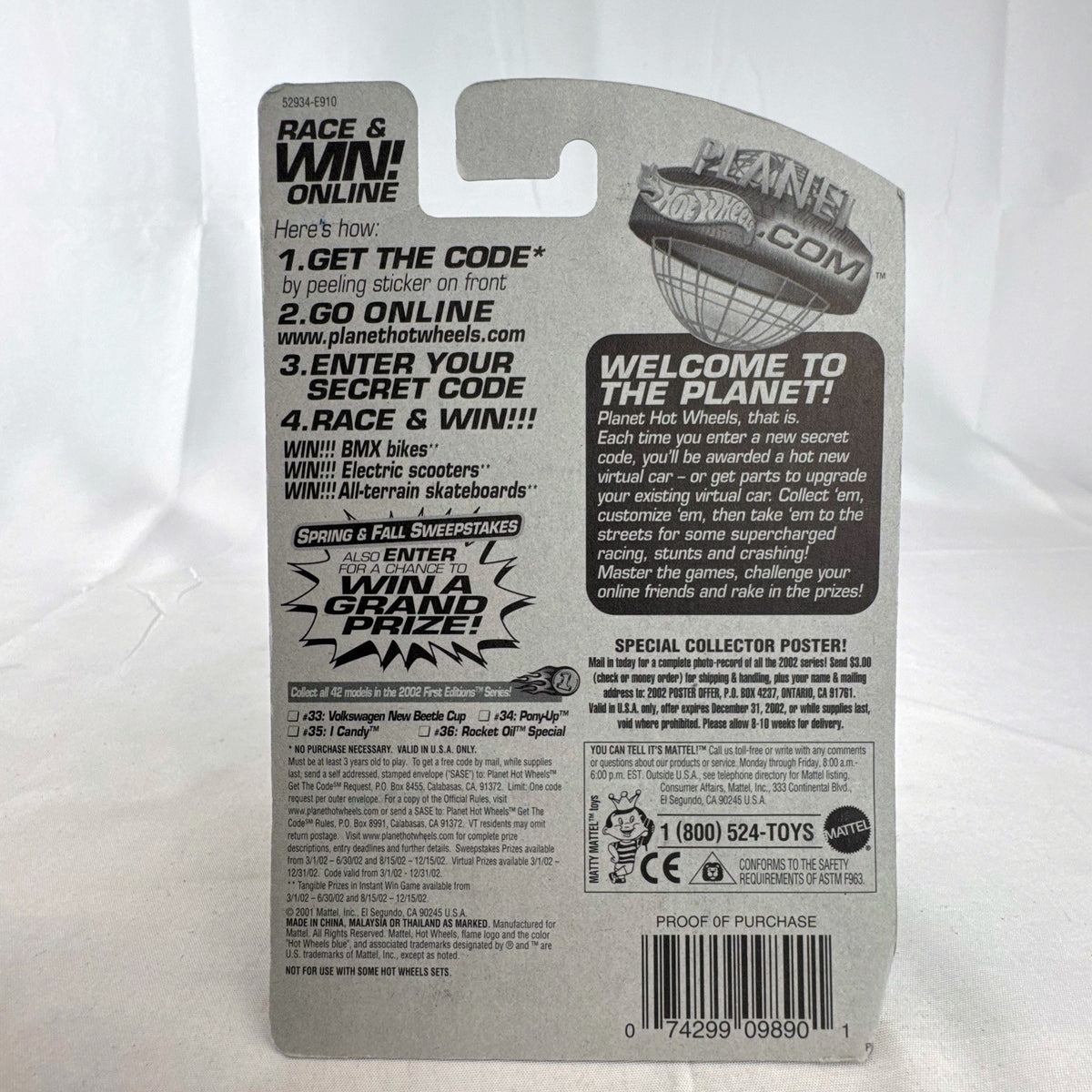 Hot Wheels 2002 First Editions Rocket Oil Special 1:64 scale diecast car in deep purple with chrome chassis, sealed in package.