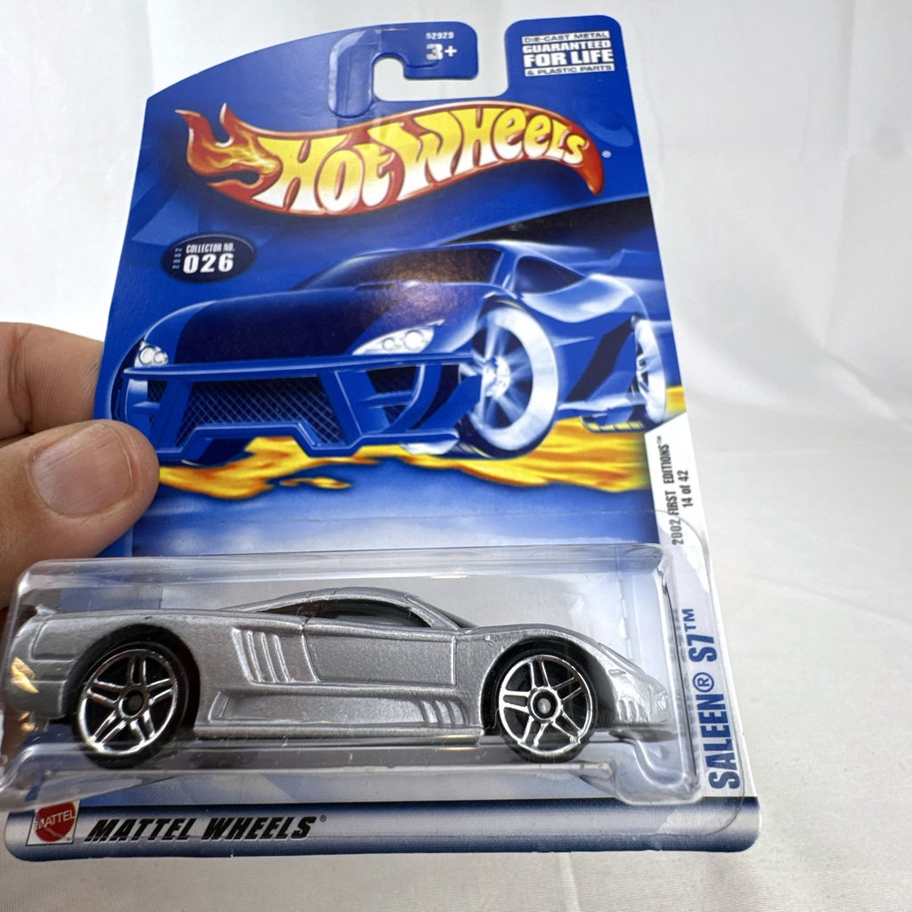 Hot Wheels 2002 First Editions Saleen S7 1:64 scale diecast car in metallic silver factory sealed on card