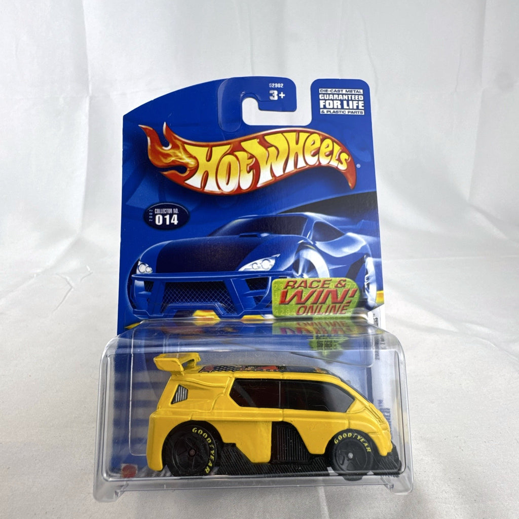 Hot Wheels 2002 First Editions Hyperliner 1:64 scale diecast van in yellow on original card packaging