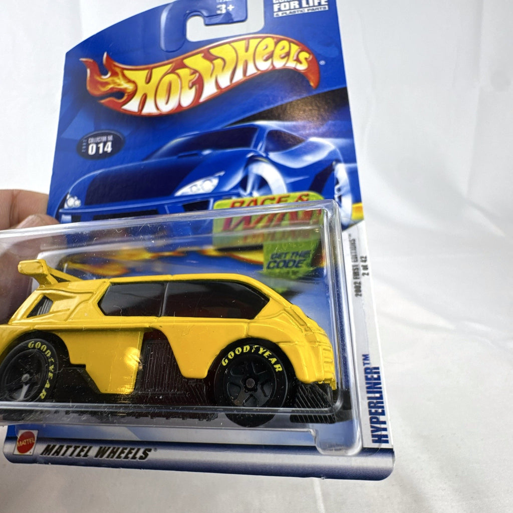 Hot Wheels 2002 First Editions Hyperliner 1:64 scale diecast van in yellow on original card packaging