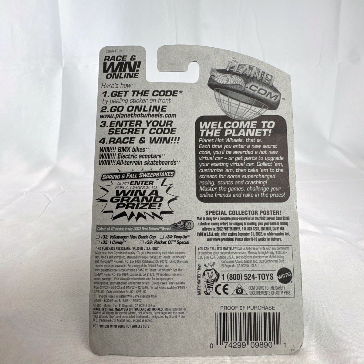 Sealed 2002 Hot Wheels First Editions Pony-Up 1:64 diecast car in metallic orange on original packaging card