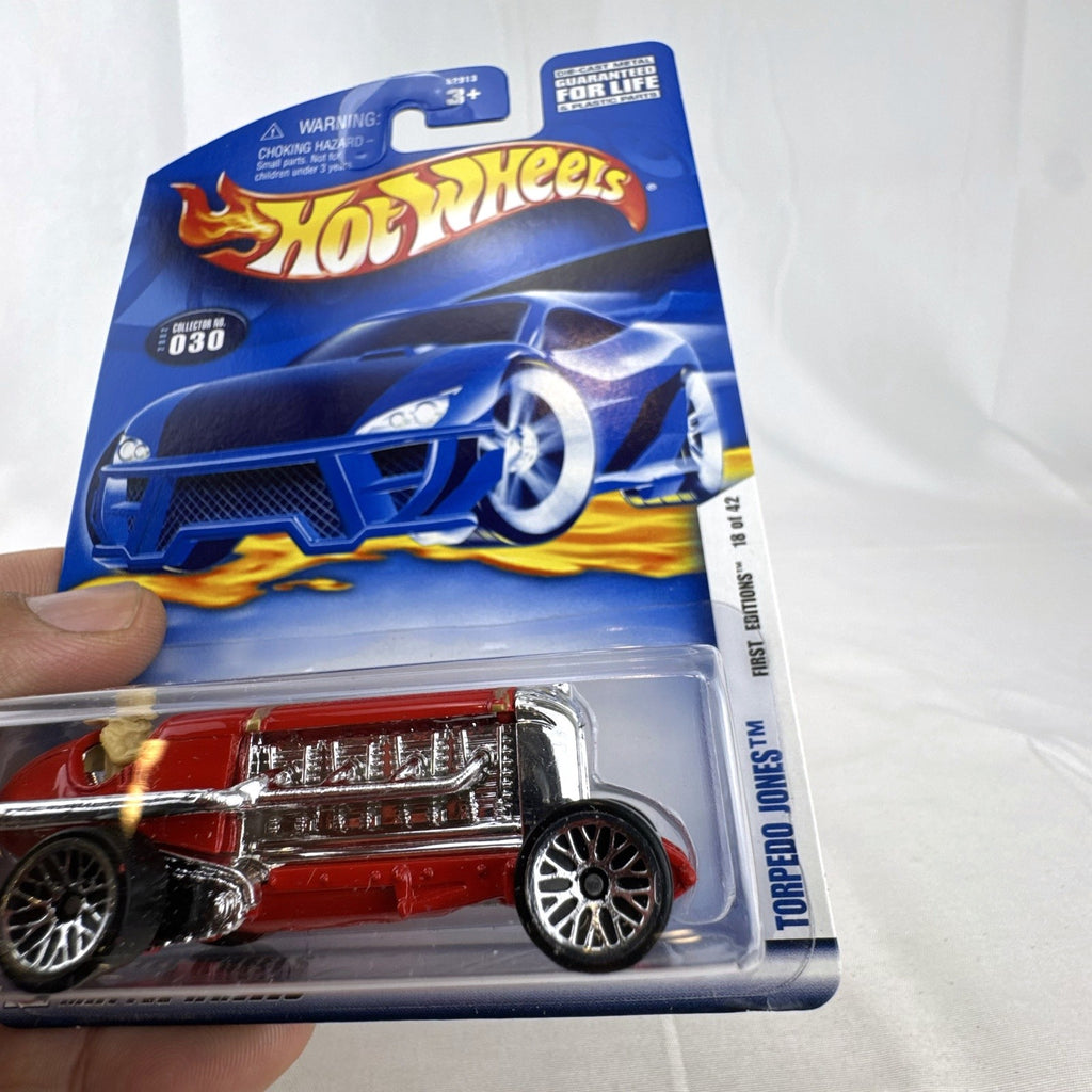 2002 Hot Wheels First Editions Torpedo Jones 1:64 scale gloss red diecast car in original packaging
