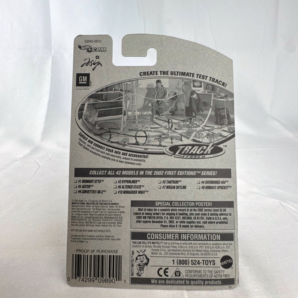 Hot Wheels 2002 First Editions red Chevrolet Corvette SR-2 1:64 scale diecast car sealed in original packaging.