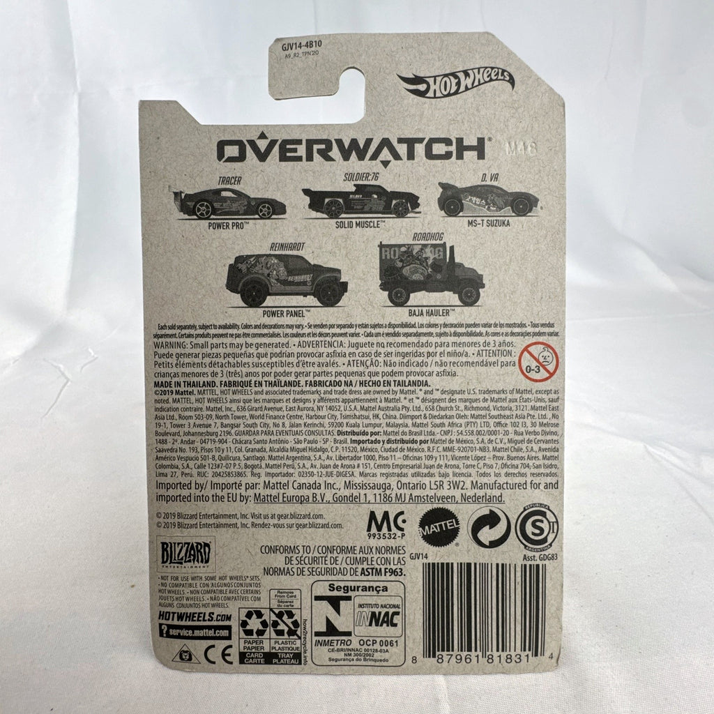 Hot Wheels 1:64 scale diecast Power Pro car featuring Overwatch Tracer graphics in original blister package