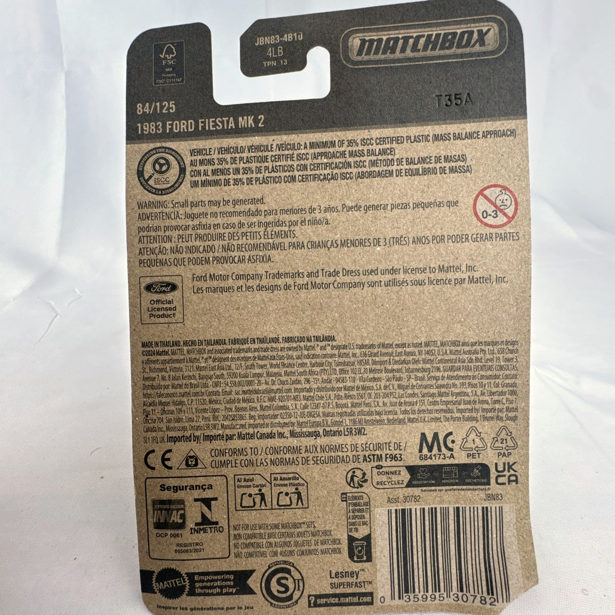 Matchbox 1:64 scale 1983 Ford Fiesta MK 2 diecast car in metallic green factory sealed on card.
