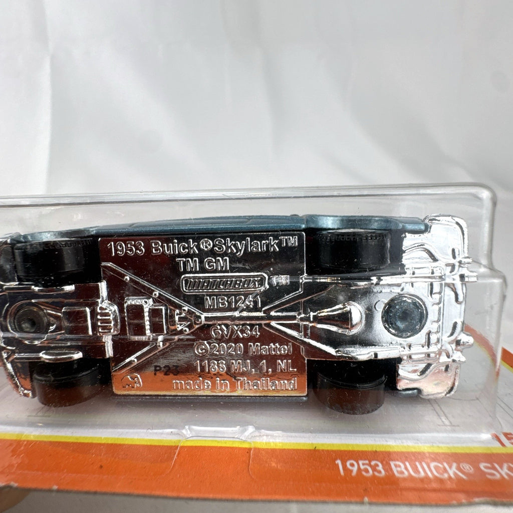 Matchbox 1:64 scale 1953 Buick Skylark Convertible in light metallic blue factory sealed on card.