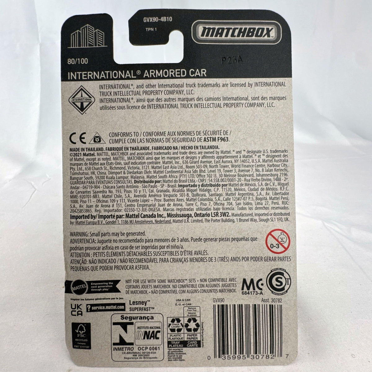 Matchbox 1:81 International Armored Car diecast in light blue National Security livery sealed on card
