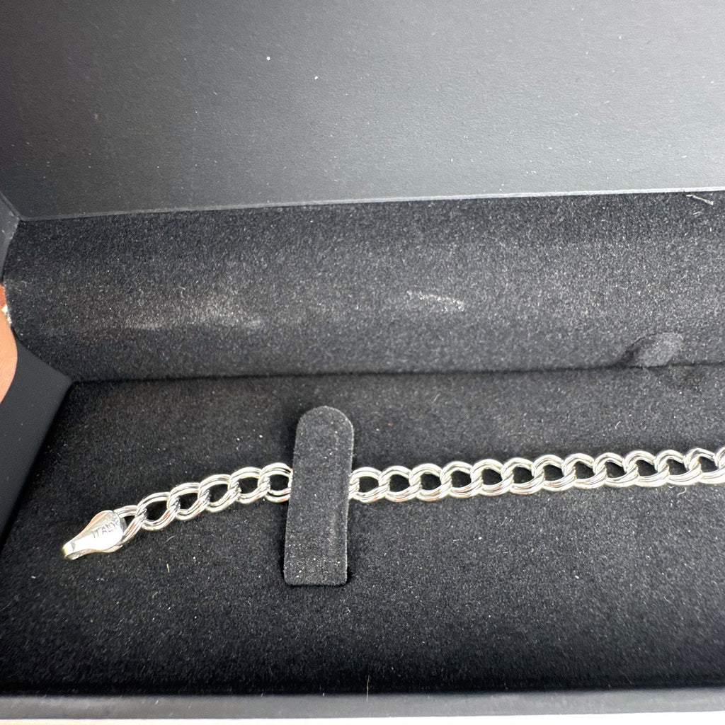 Zales 925 sterling silver double link charm bracelet with original presentation box