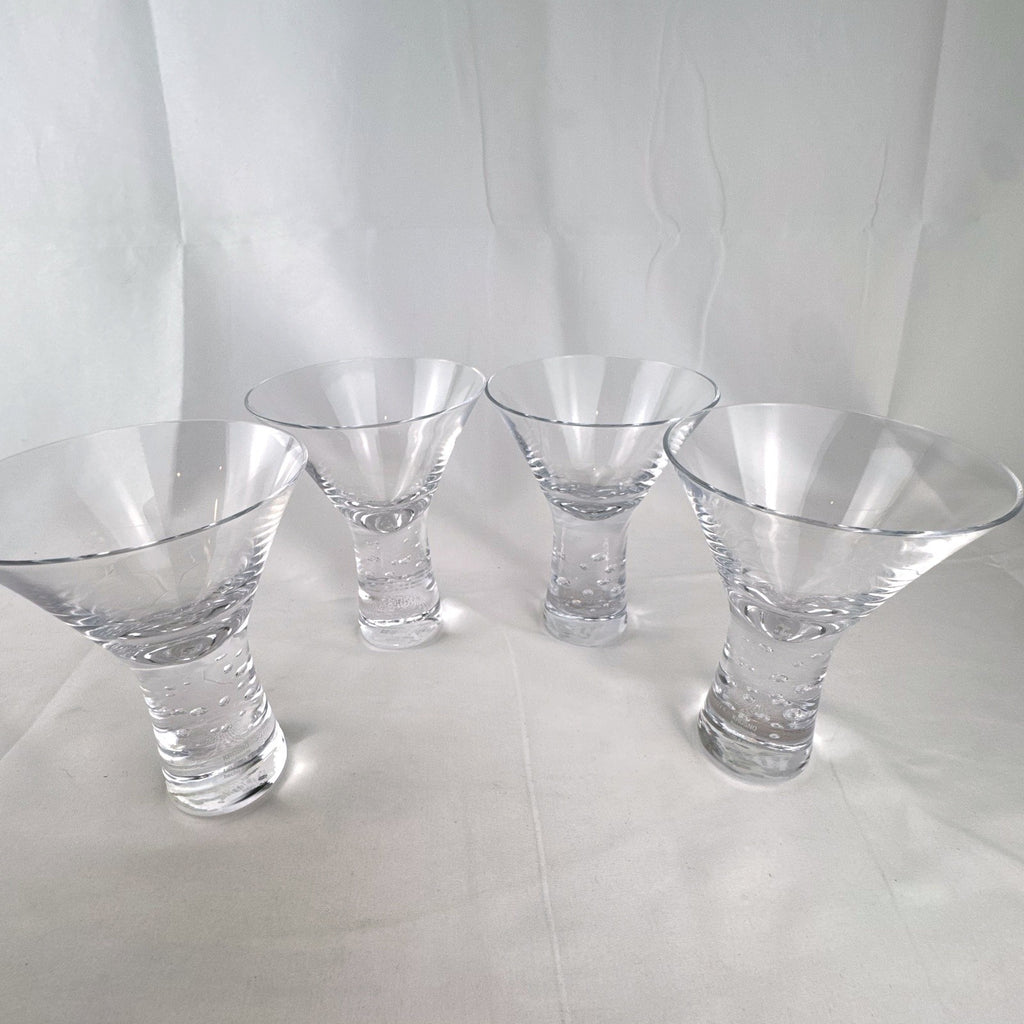 Crate and Barrel Krosno Verve stemless martini glasses set of 4 clear glass bubble base
