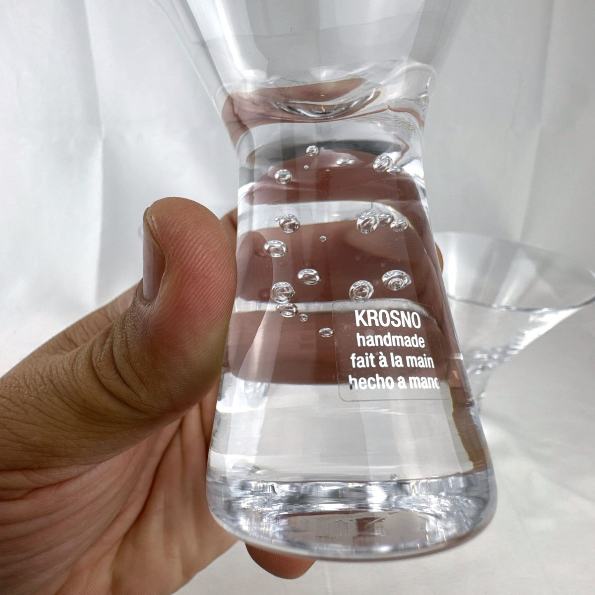 Crate and Barrel Krosno Verve stemless martini glasses set of 4 clear glass bubble base