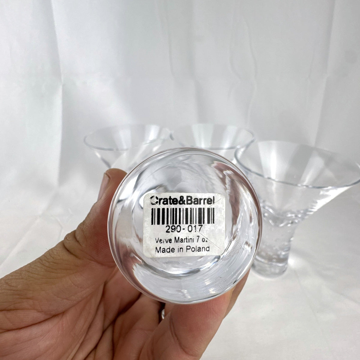 Crate and Barrel Krosno Verve stemless martini glasses set of 4 clear glass bubble base