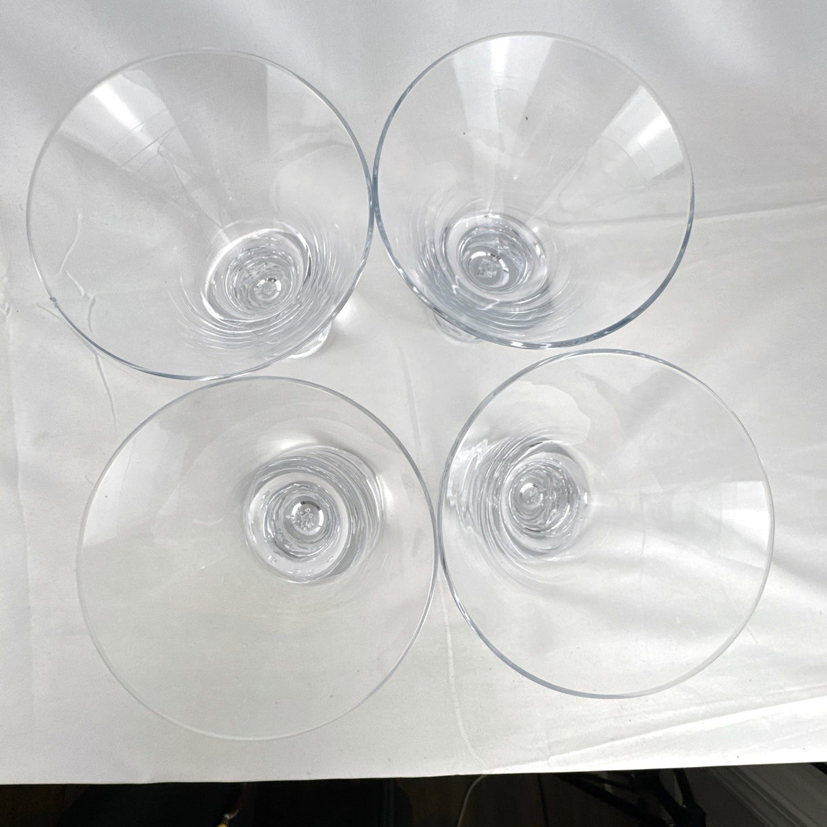Crate and Barrel Krosno Verve stemless martini glasses set of 4 clear glass bubble base