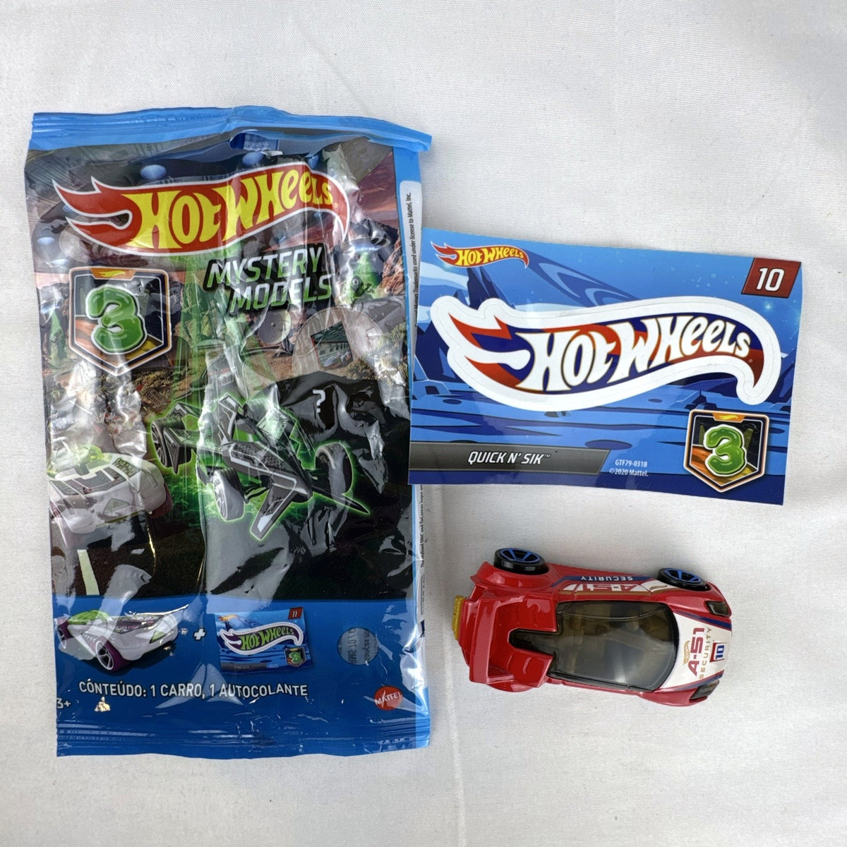 Hot Wheels 1:64 Quick N' Sik diecast car in red with A-51 Security livery from Mystery Models Series 3