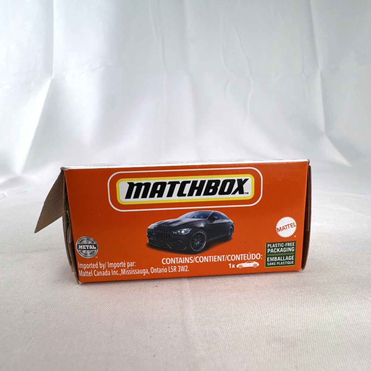Matchbox 1:64 scale Mercedes-AMG GT 63 S diecast car in black with original Power Grab packaging box.