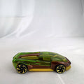 Hot Wheels El Viento 1:64 scale diecast car with translucent green canopy and yellow accents