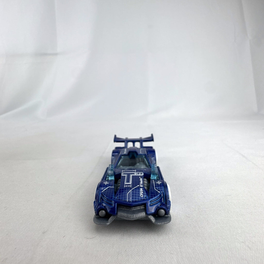 Hot Wheels 1:64 GT Hunter HW Art Cars diecast model in blue blueprint design with white wheels