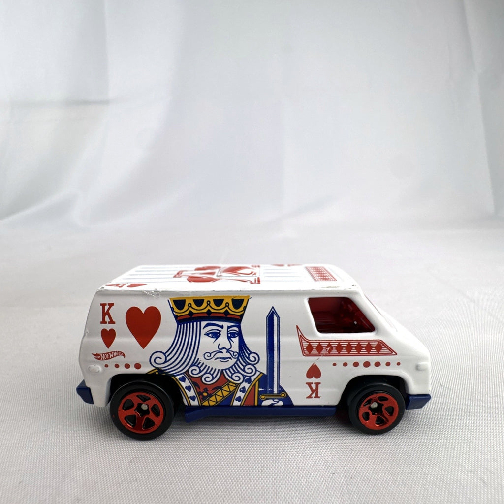 Hot Wheels 1:64 scale Super Van diecast vehicle featuring white King of Hearts playing card graphics