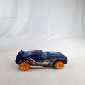 Hot Wheels Fast Fish 1:64 scale diecast car in dark blue with orange 5-spoke wheels and chrome base