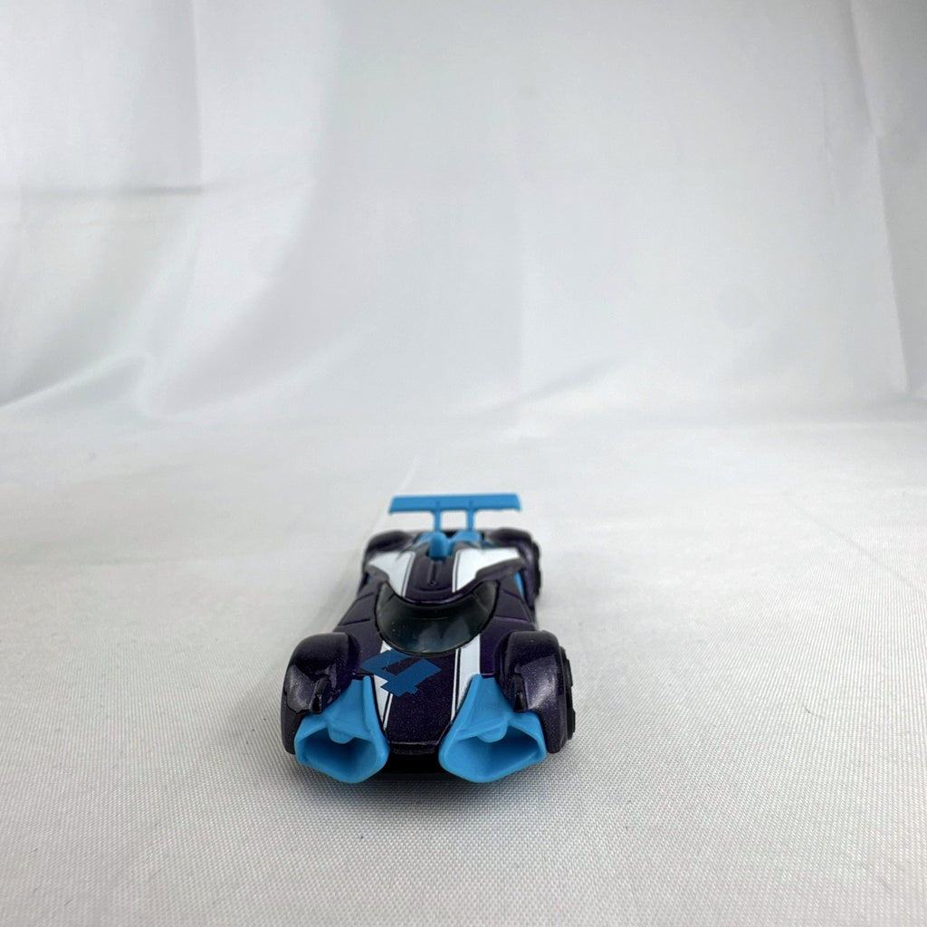 Hot Wheels Mach Speeder 1:64 scale diecast car in metallic purple with light blue accents