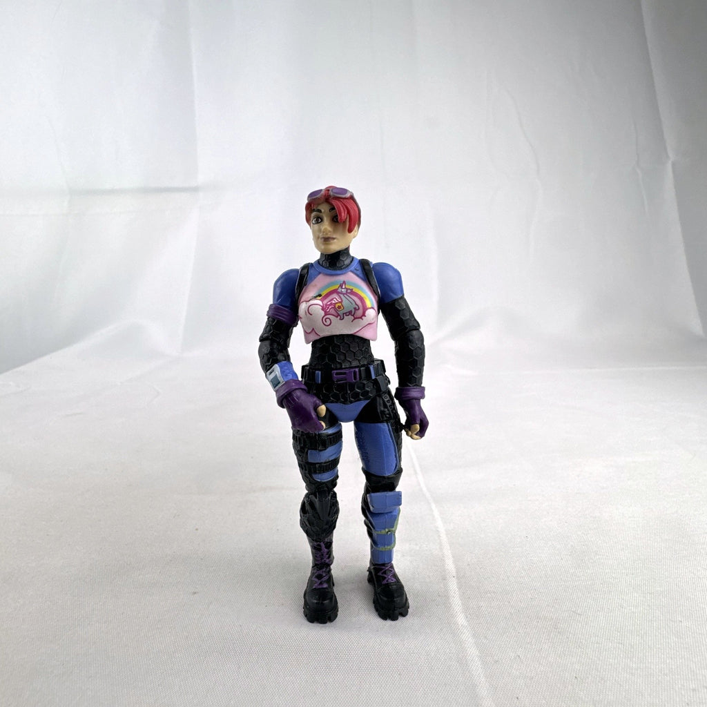 Jazwares Fortnite 4-inch Brite Bomber action figure with pink hair and unicorn chest design