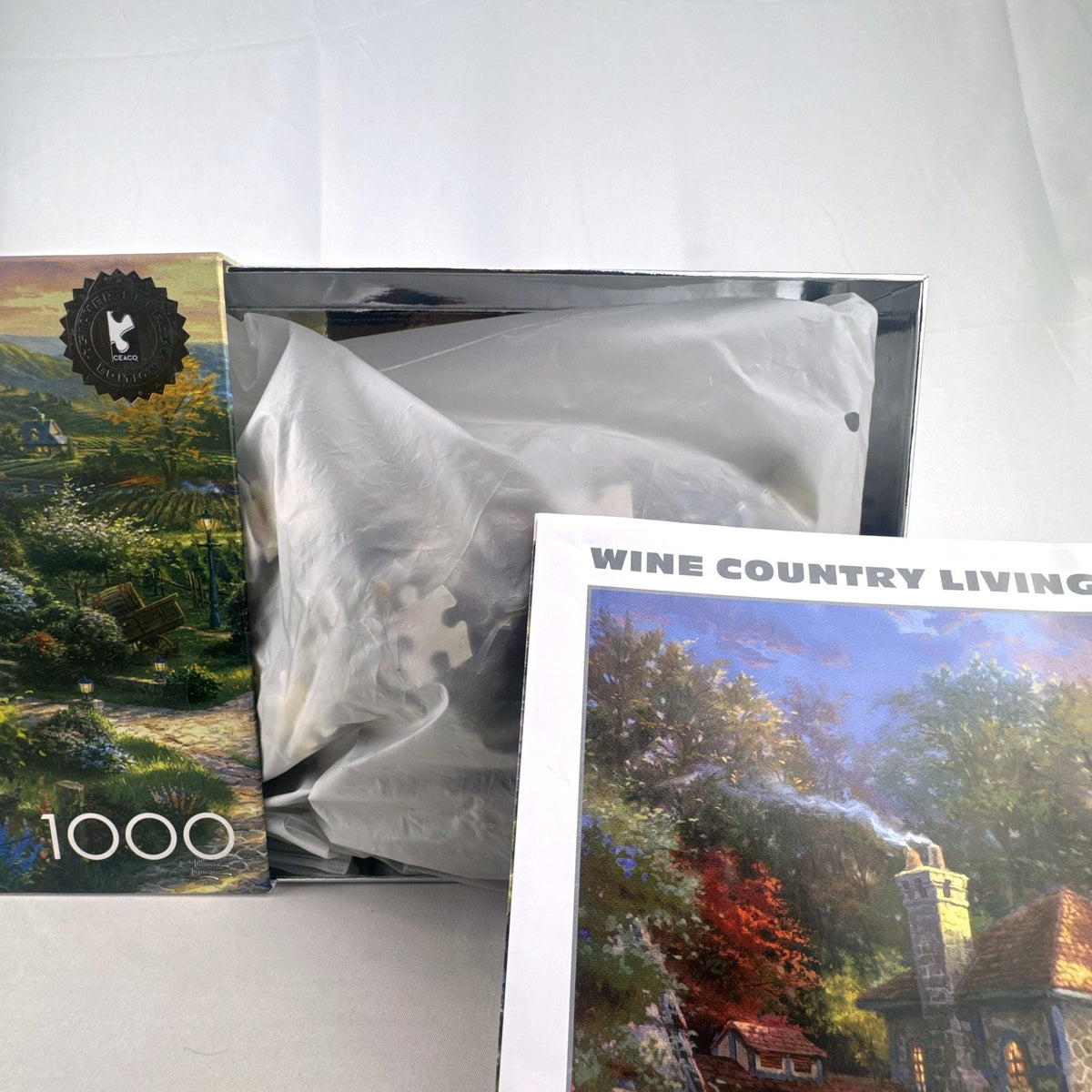 Ceaco Silver Select 1000-piece puzzle featuring Thomas Kinkade Wine Country Living artwork