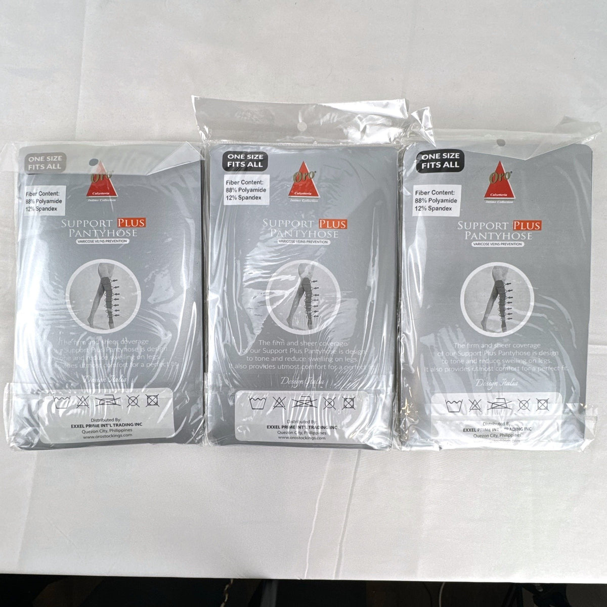 Pack of three Oro Health Support Plus 40 denier compression pantyhose in original unopened packaging.