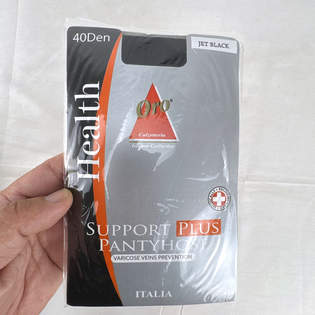 Pack of three Oro Health Support Plus 40 denier compression pantyhose in original unopened packaging.