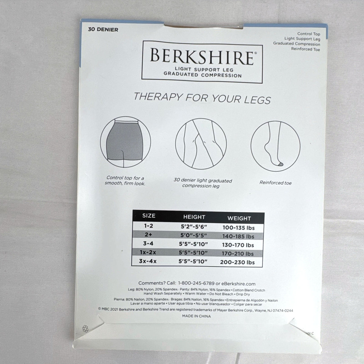 Two-pack of Berkshire light support graduated compression pantyhose in Natural Tan, size 3-4 in original packaging