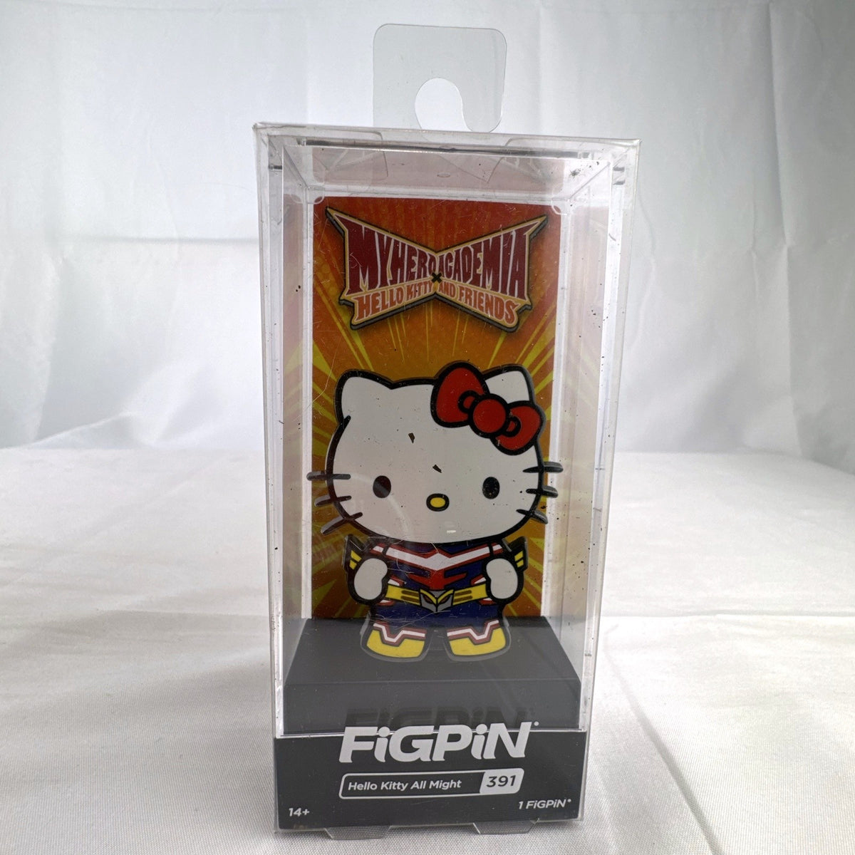 FiGPiN Hello Kitty as All Might #391 enamel pin in clear acrylic collector case
