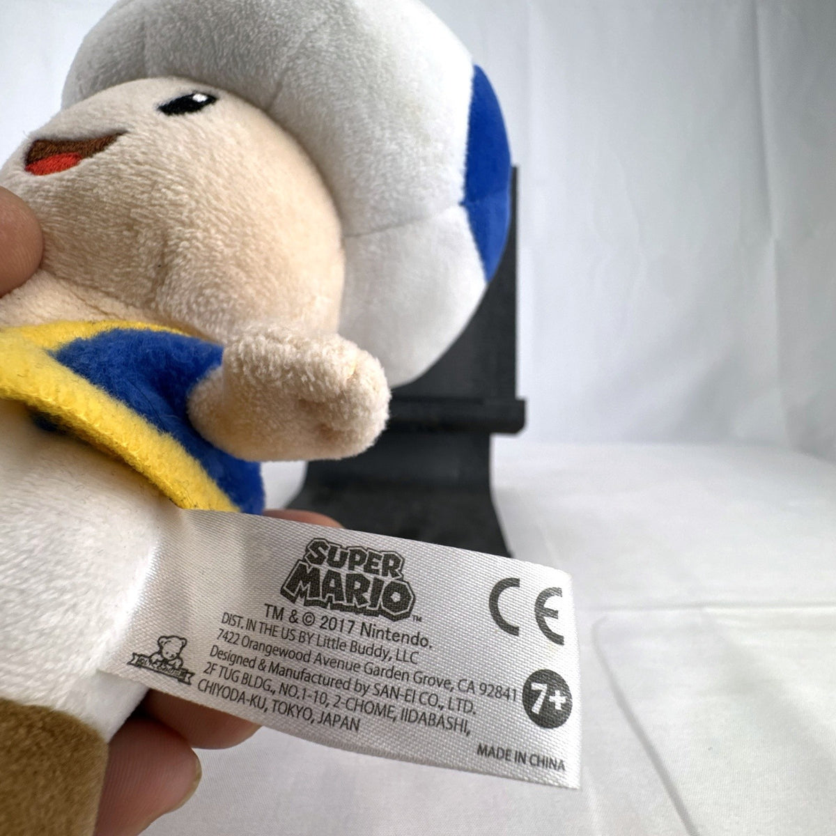 Nintendo Super Mario Bros. Blue Toad 7-inch plush toy with blue vest and spotted cap