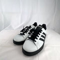 adidas men's low-top court sneakers in white faux leather with black stripes, size 10