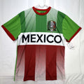 Front view of new Strike Force Mexico national soccer team jersey in green geometric print, men's size large