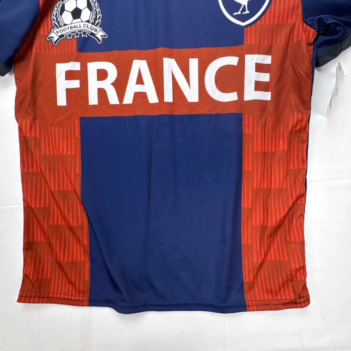 Strike Force France soccer jersey in blue and red panel design, men's size large with tags