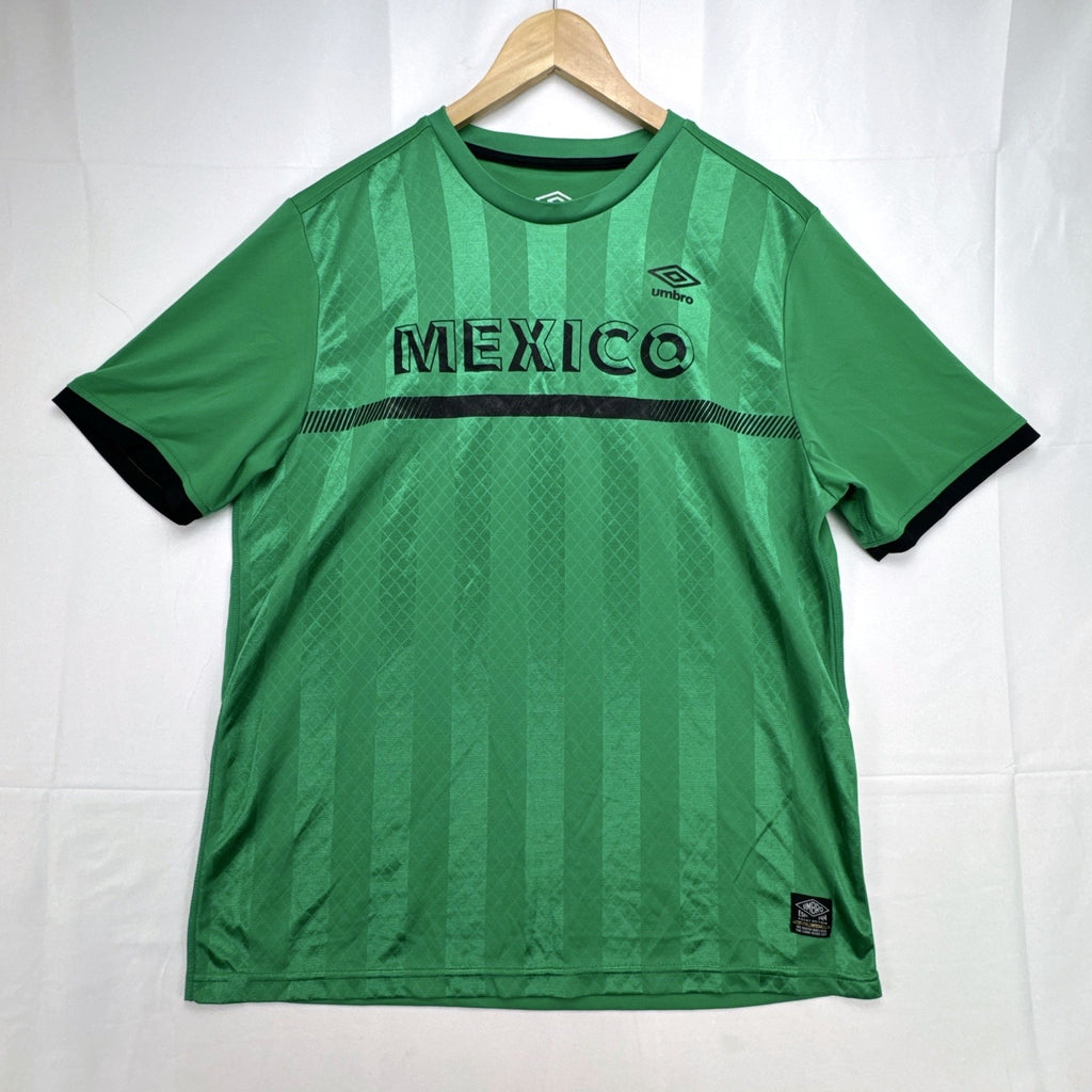 Green Umbro Mexico national team soccer jersey with black trim in men's size Large