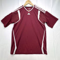 Men's size Large burgundy adidas MLS training soccer jersey with white stripes and league patch