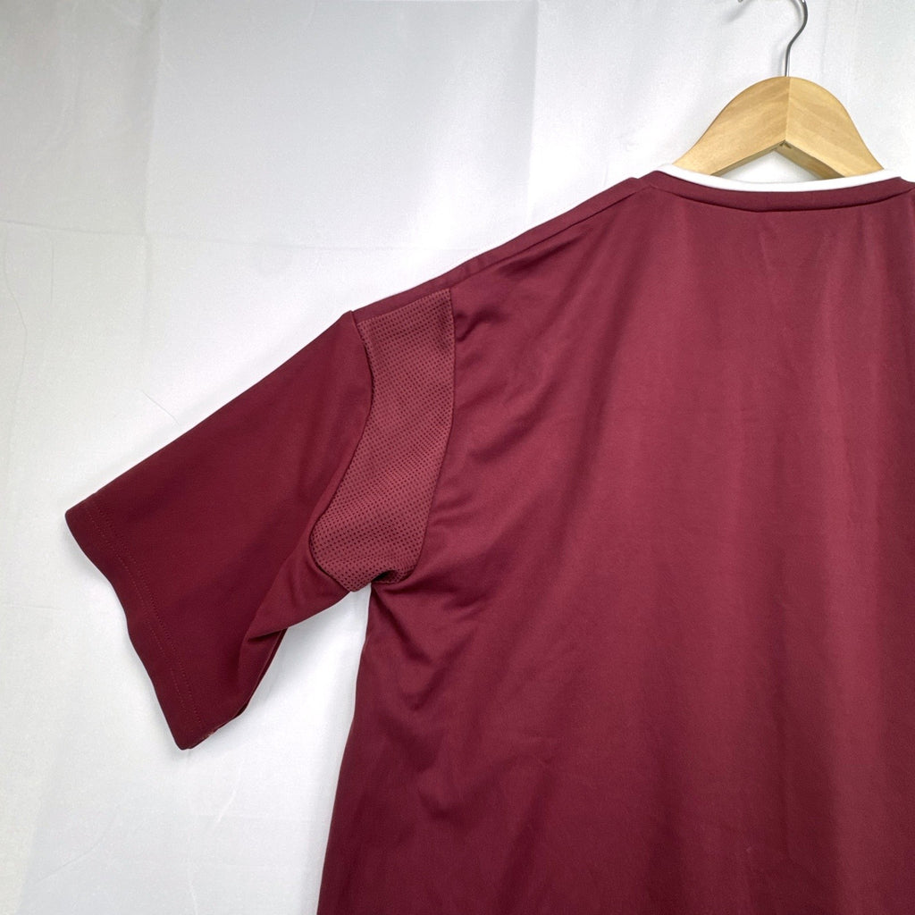 Men's size Large burgundy adidas MLS training soccer jersey with white stripes and league patch