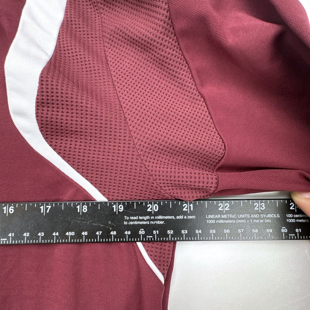 Men's size Large burgundy adidas MLS training soccer jersey with white stripes and league patch