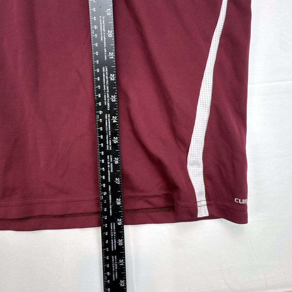 Men's size Large burgundy adidas MLS training soccer jersey with white stripes and league patch