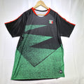 Mitre Mexico soccer jersey in black with green geometric print and red trim, men's size XL.