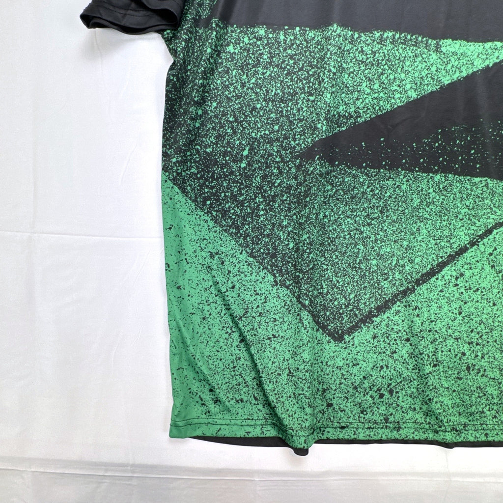 Mitre Mexico soccer jersey in black with green geometric print and red trim, men's size XL.