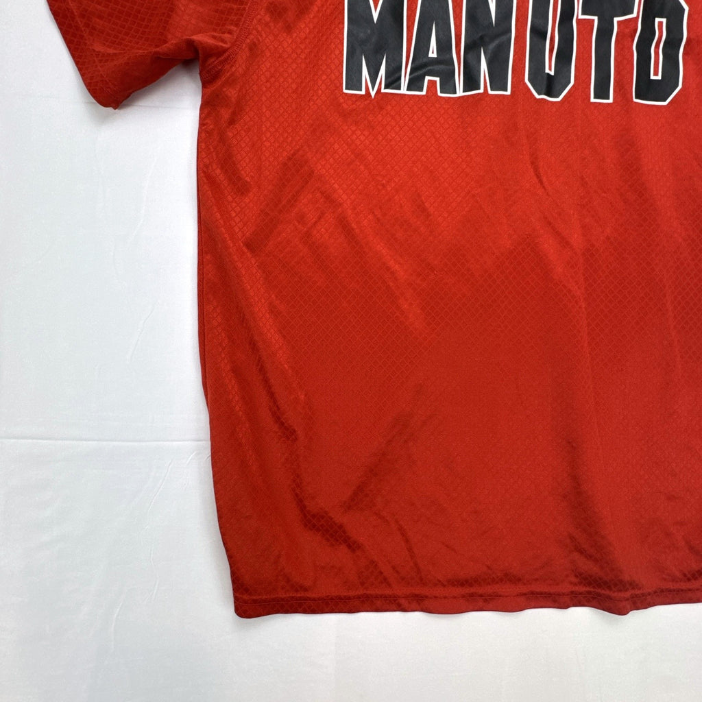 Manchester United men's red soccer jersey in size XL with chest crest and diamond knit pattern