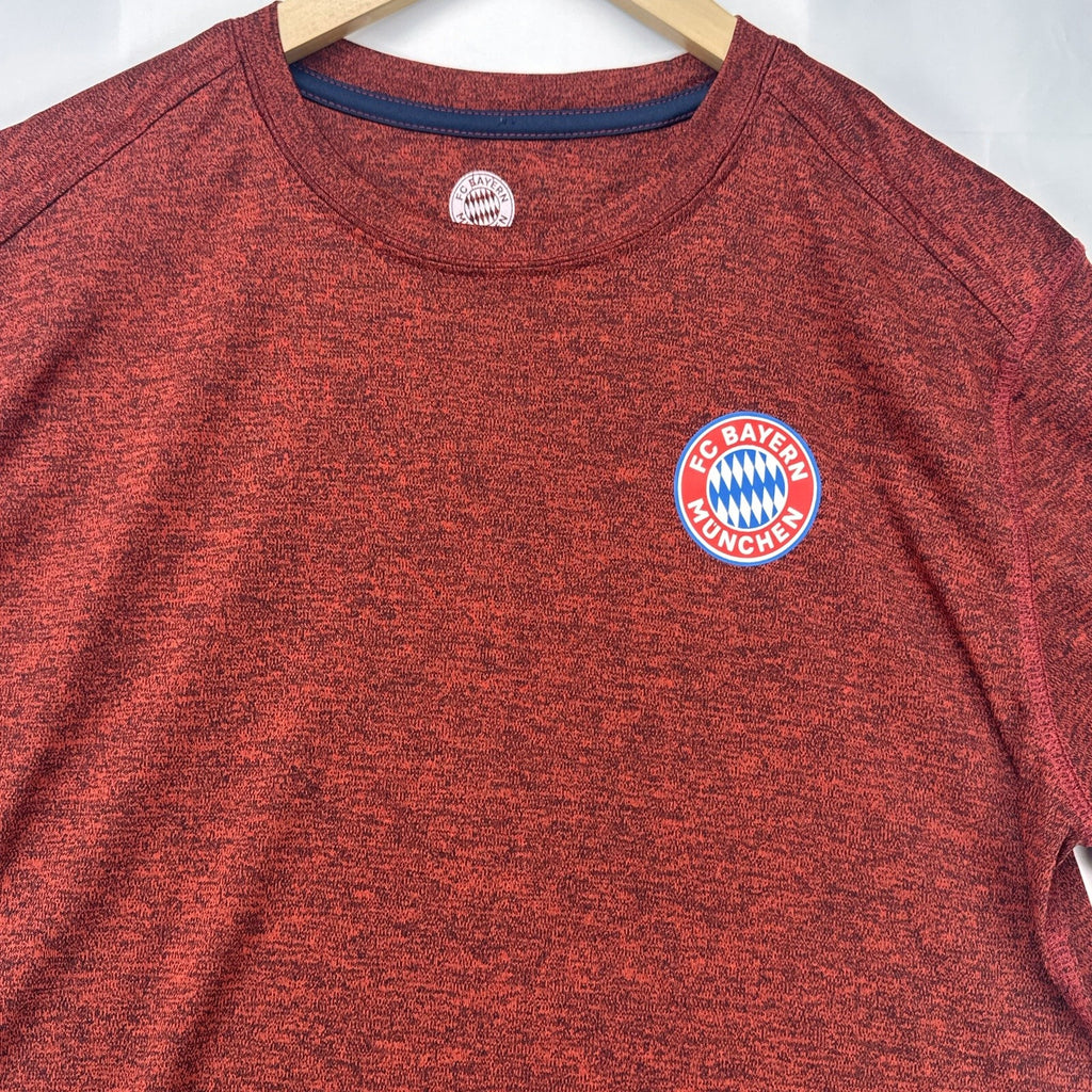 FC Bayern Munich men's large heather red soccer training shirt with printed club chest crest