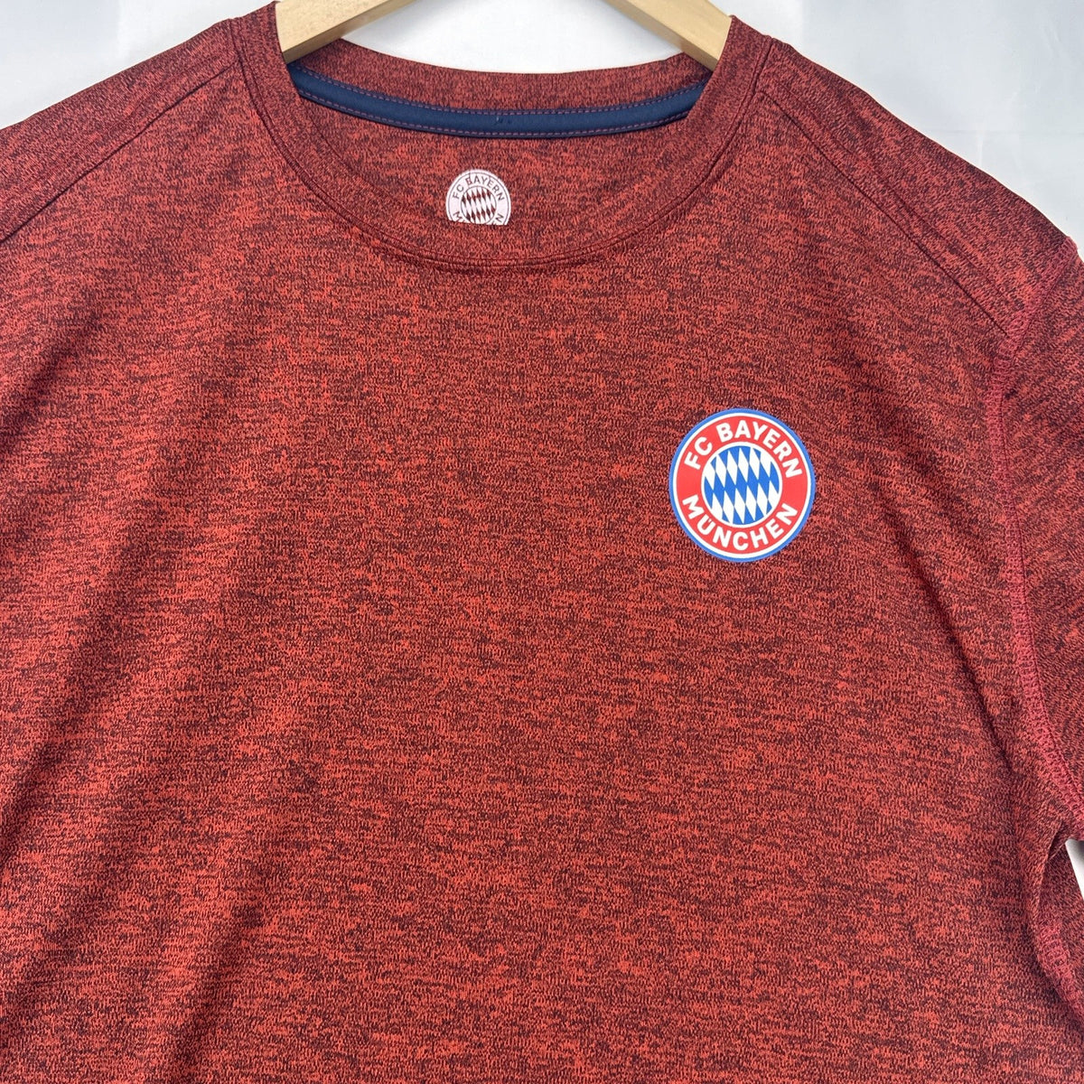 FC Bayern Munich men's large heather red soccer training shirt with printed club chest crest