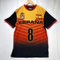 Strike Force Spain #8 soccer jersey in red, yellow, and black chevron print, men's size large