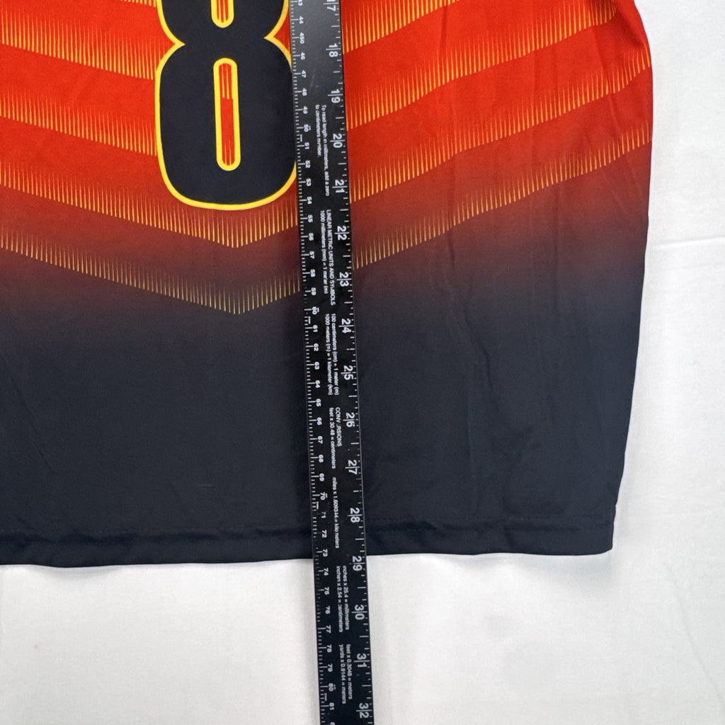 Strike Force Spain #8 soccer jersey in red, yellow, and black chevron print, men's size large