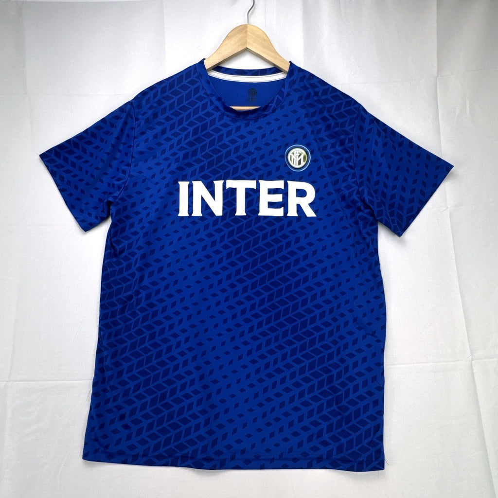 Inter Milan official blue short-sleeve soccer jersey for men, size large with team crest