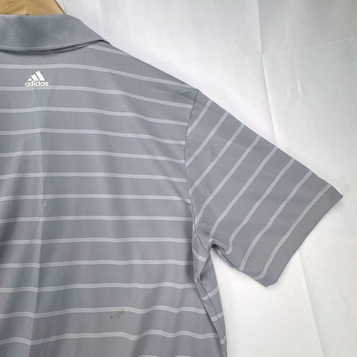 Adidas Puremotion gray striped short-sleeve golf polo shirt in men's size large