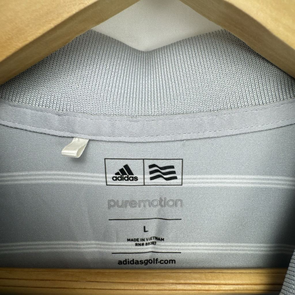 Adidas Puremotion gray striped short-sleeve golf polo shirt in men's size large