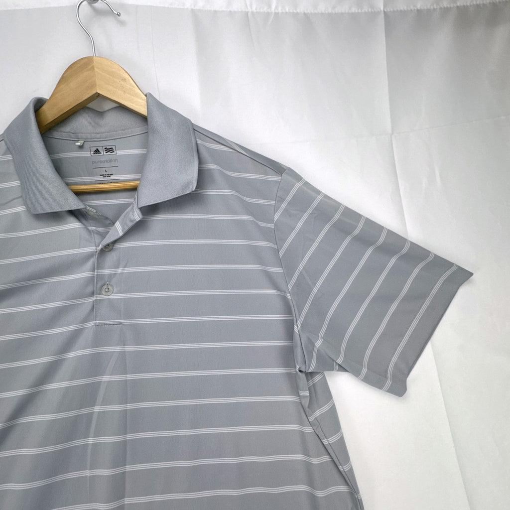 Adidas Puremotion gray striped short-sleeve golf polo shirt in men's size large
