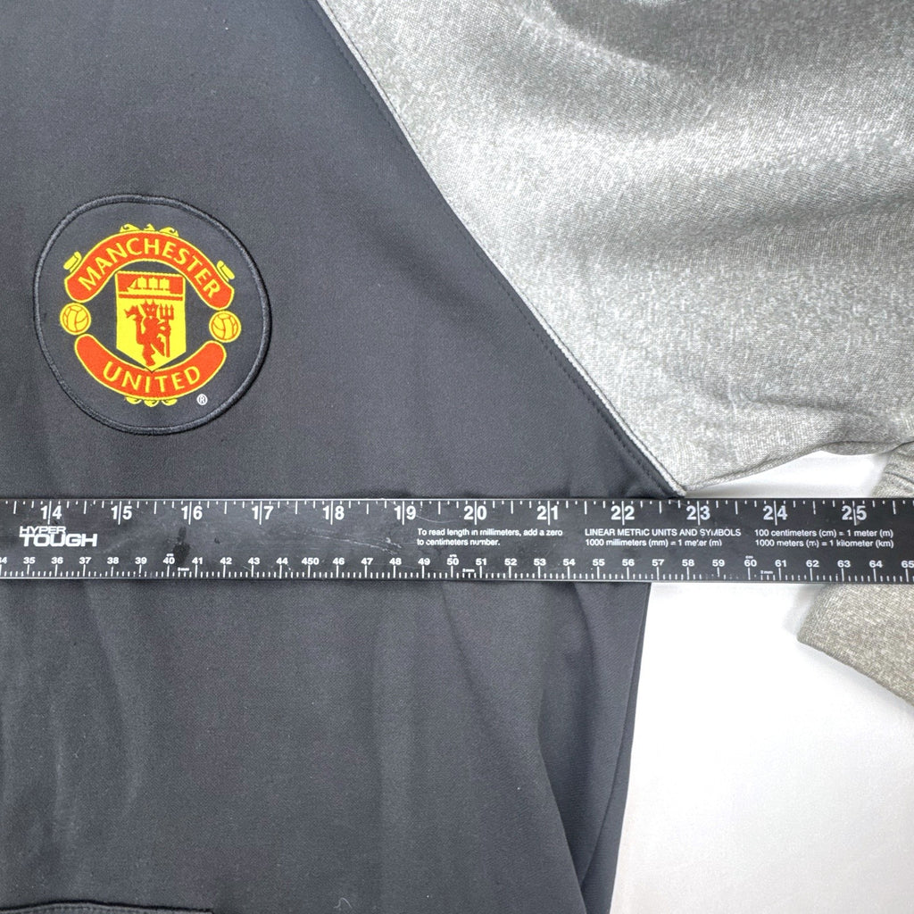 Manchester United men's large black and gray raglan pullover hoodie with embroidered chest crest